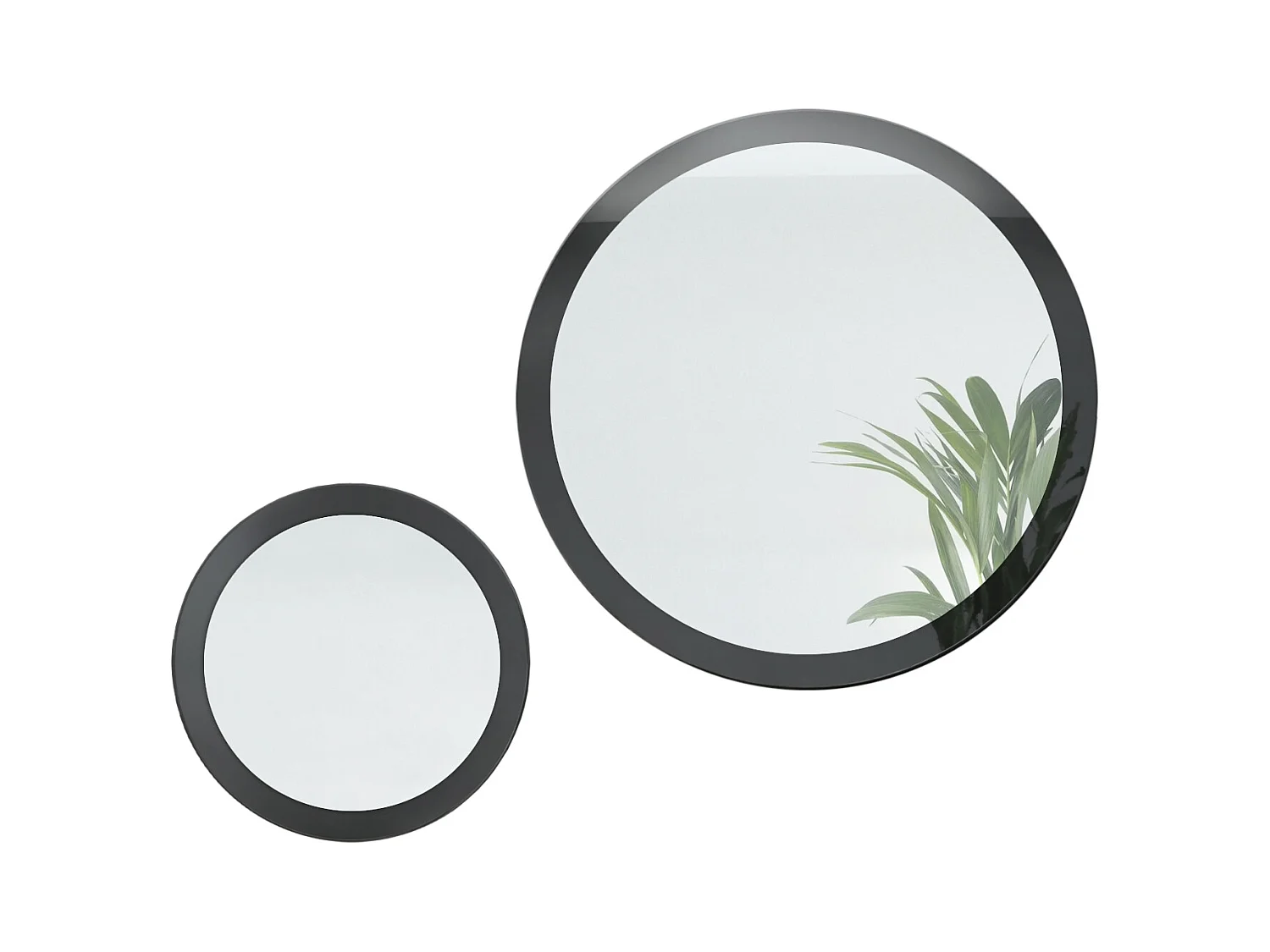 Miroir Globe Set 50 et 80 cm, 2 miroirs muraux ronds décoratifs pour l'entrée et le salon avec cadre en MDF noir haute brillance