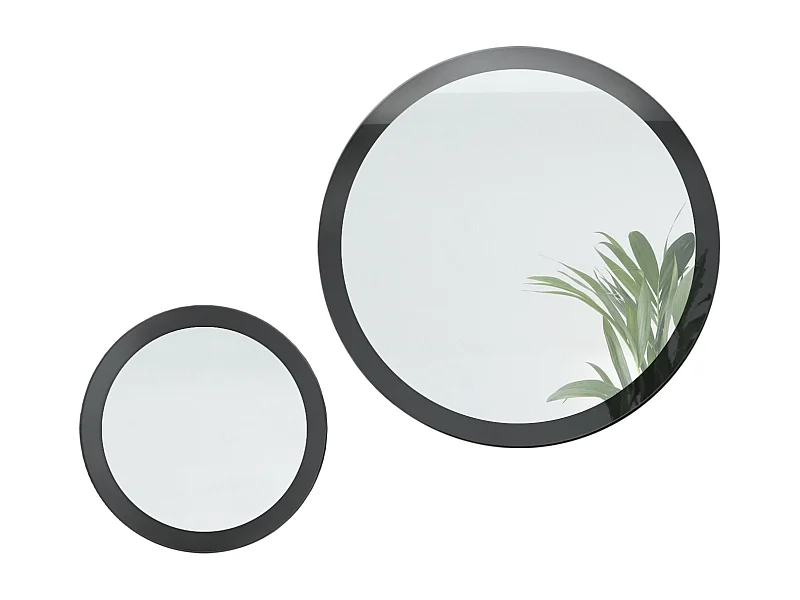Miroir Globe Set 50 et 80 cm, 2 miroirs muraux ronds décoratifs pour l'entrée et le salon avec cadre en MDF noir haute brillance