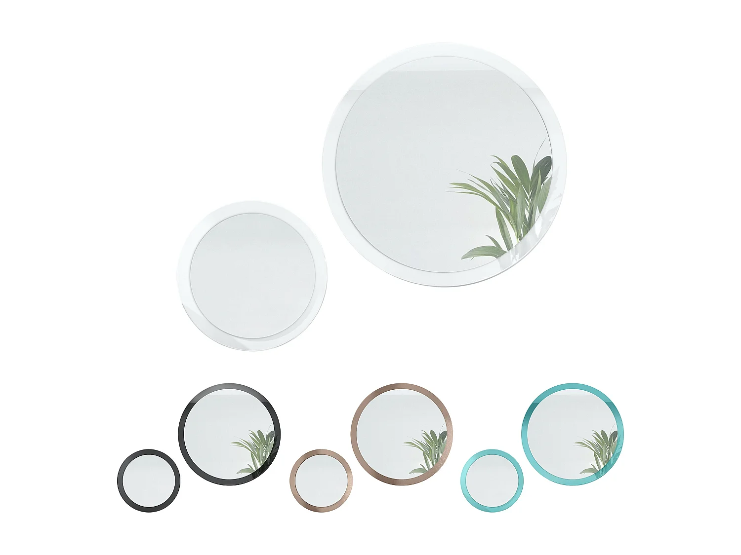 Miroir Globe Set 50 et 80 cm, 2 miroirs muraux ronds décoratifs pour l'entrée et le salon avec cadre en MDF turquoise haute brillance