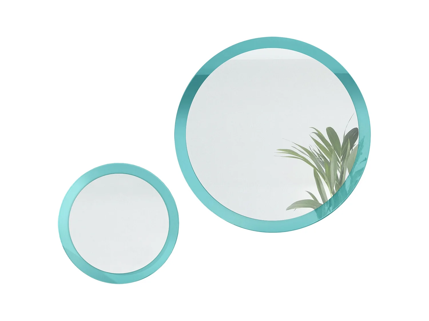Miroir Globe Set 50 et 80 cm, 2 miroirs muraux ronds décoratifs pour l'entrée et le salon avec cadre en MDF turquoise haute brillance