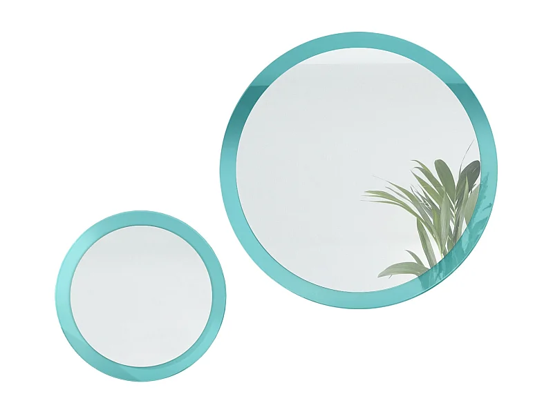 Miroir Globe Set 50 et 80 cm, 2 miroirs muraux ronds décoratifs pour l'entrée et le salon avec cadre en MDF turquoise haute brillance