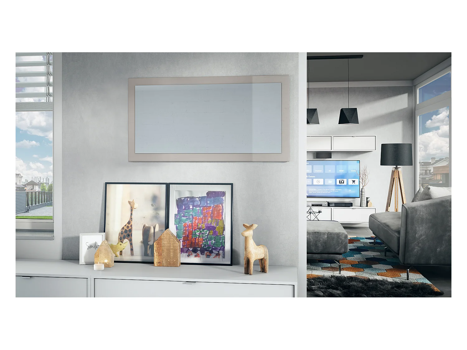 Miroir Lima, Miroir mural avec cadre de style moderne, Blanc haute brillance (110 x 52 cm)