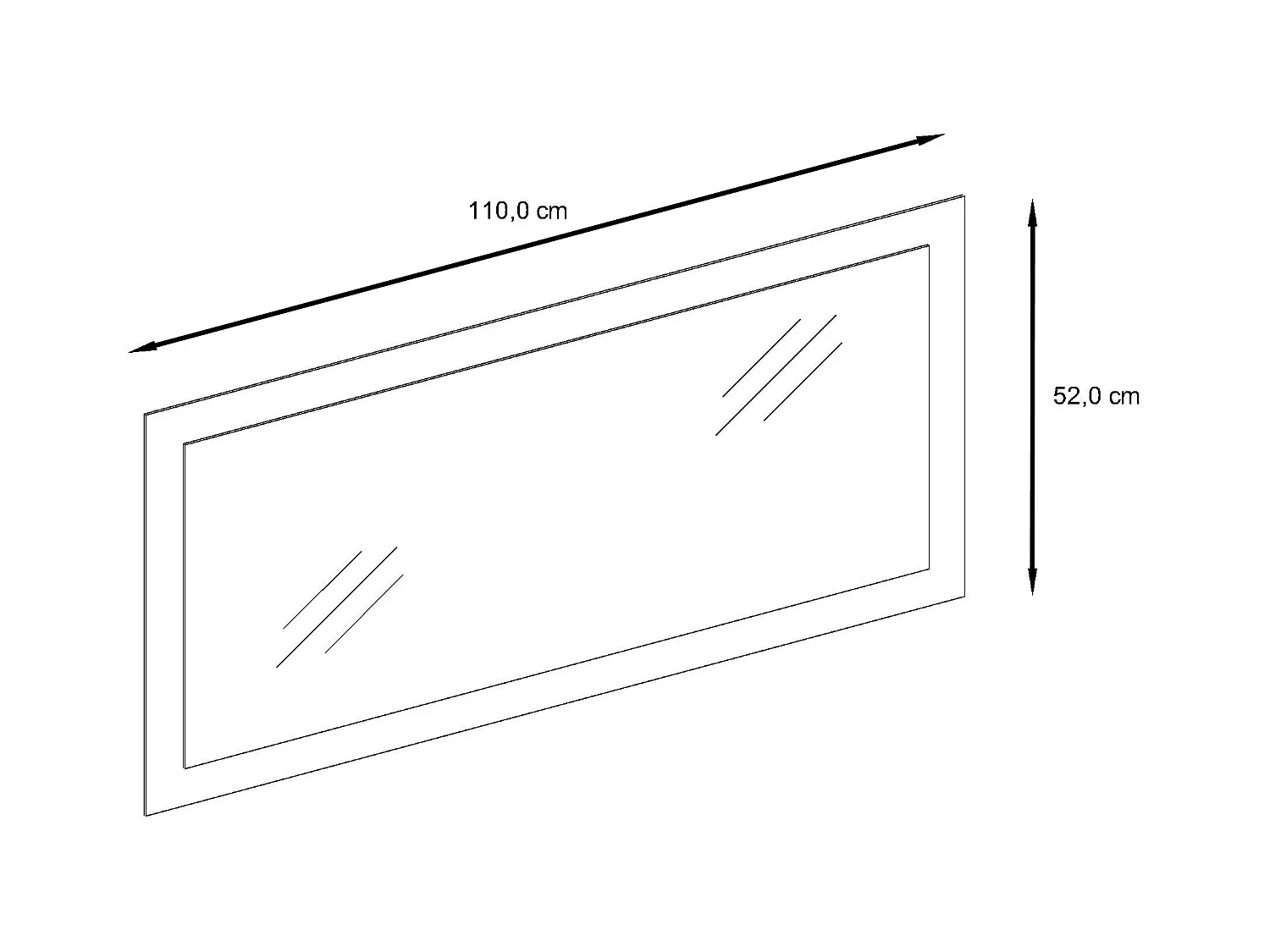Miroir Lima, Miroir mural avec cadre de style moderne, Blanc haute brillance (110 x 52 cm)