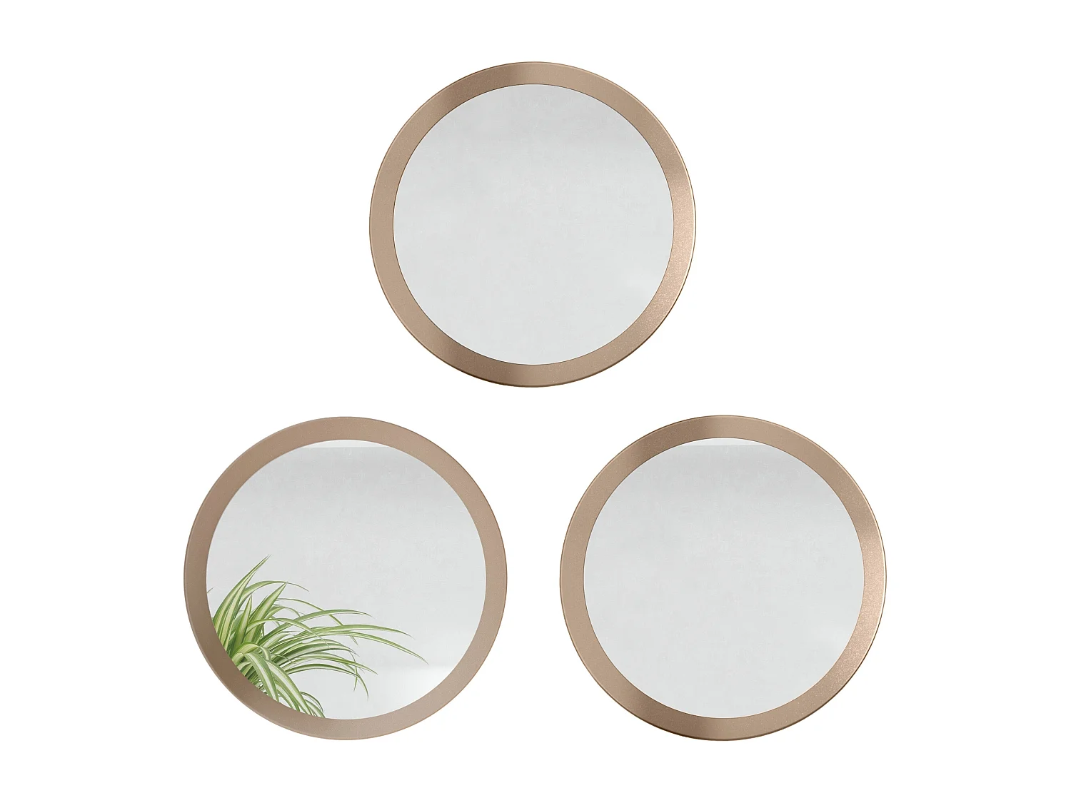 Miroir Globe 50 cm, lot de 3, miroirs muraux ronds décoratifs pour l'entrée et le salon avec cadre en MDF aspect bronzé