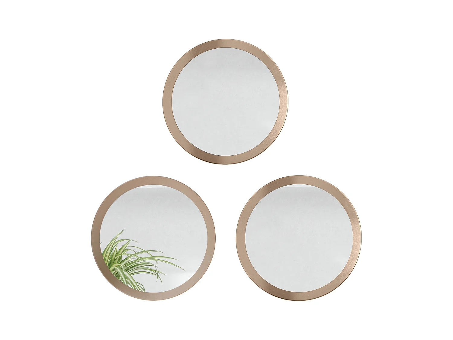 Miroir Globe 50 cm, lot de 3, miroirs muraux ronds décoratifs pour l'entrée et le salon avec cadre en MDF aspect bronzé