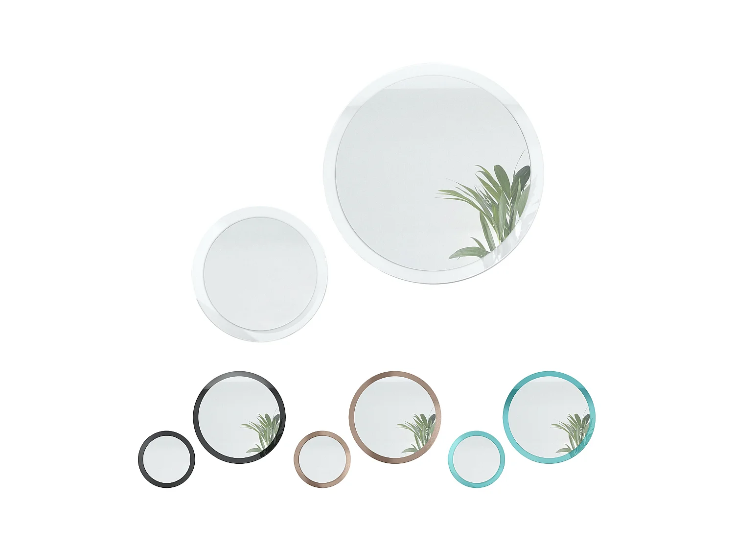 Miroir Globe Set 50 et 80 cm, 2 miroirs muraux ronds décoratifs pour l'entrée et le salon avec cadre en MDF blanc mat