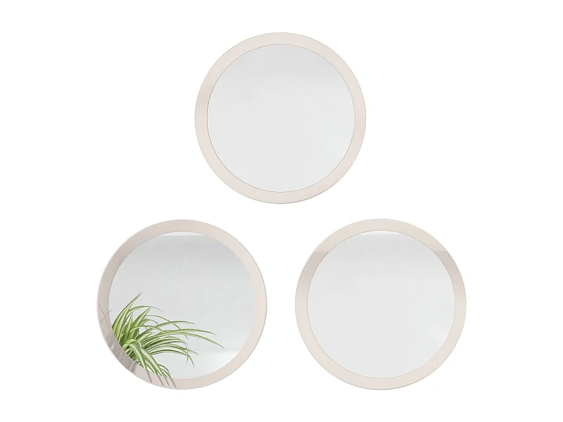 Miroir Globe 50 cm, lot de 3, miroirs muraux ronds décoratifs pour l'entrée et le salon avec cadre en MDF gris sable haute brillance