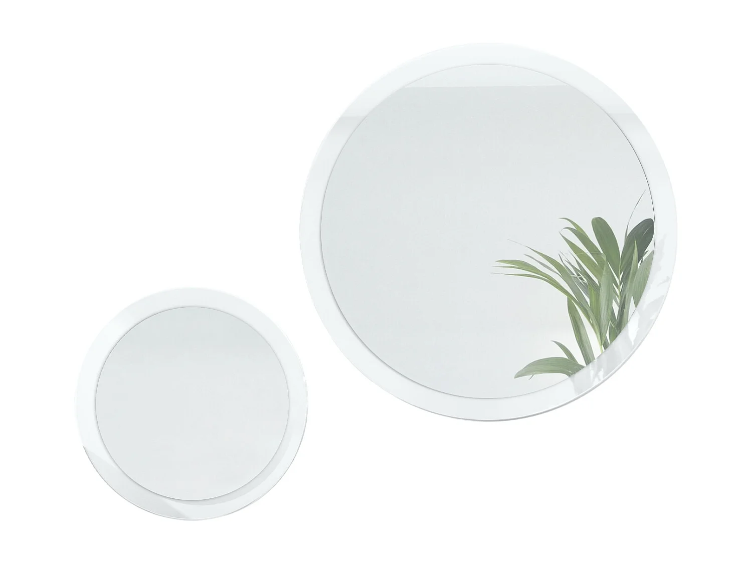 Miroir Globe Set 50 et 80 cm, 2 miroirs muraux ronds décoratifs pour l'entrée et le salon avec cadre en MDF blanc haute brillance