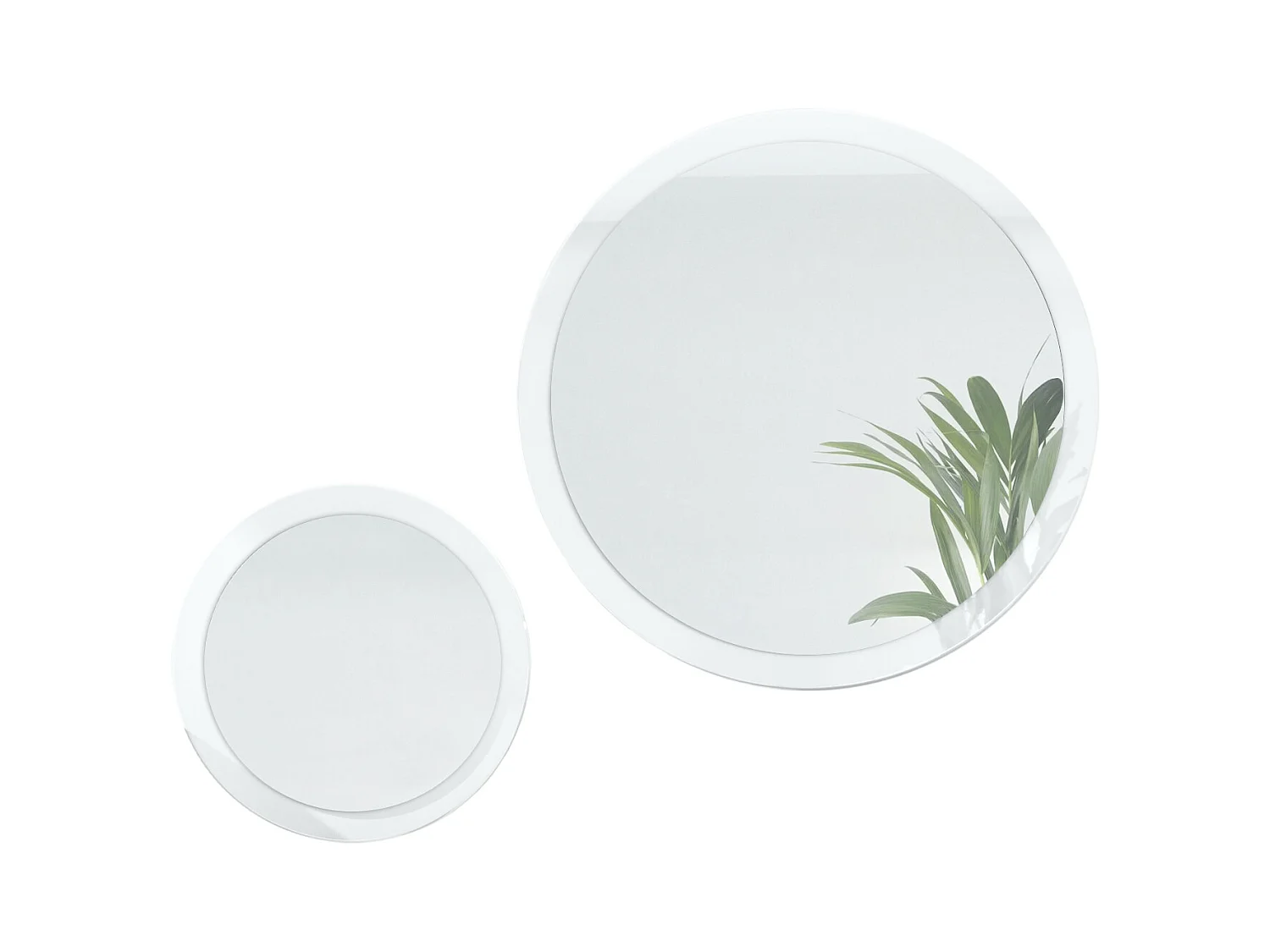 Miroir Globe Set 50 et 80 cm, 2 miroirs muraux ronds décoratifs pour l'entrée et le salon avec cadre en MDF blanc haute brillance