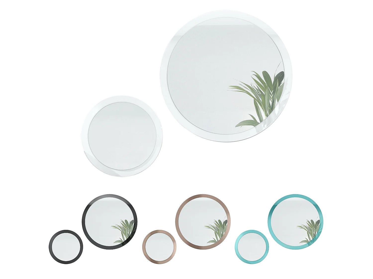 Miroir Globe Set 50 et 80 cm, 2 miroirs muraux ronds décoratifs pour l'entrée et le salon avec cadre en MDF blanc haute brillance