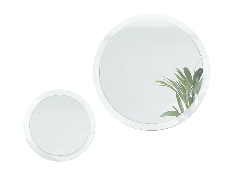 Miroir Globe Set 50 et 80 cm, 2 miroirs muraux ronds décoratifs pour l'entrée et le salon avec cadre en MDF blanc haute brillance