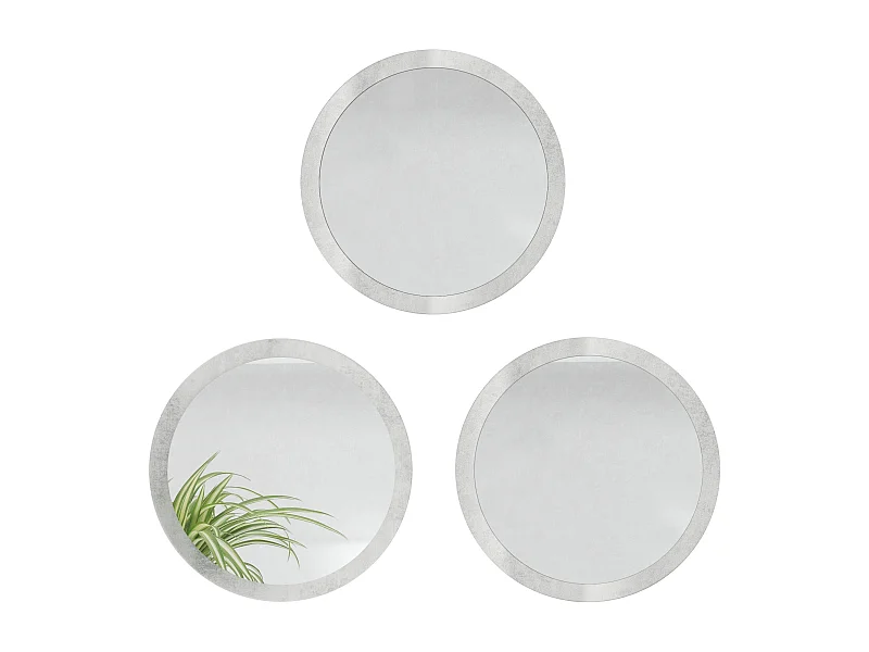 Miroir Globe 50 cm, lot de 3, miroirs muraux ronds décoratifs pour l'entrée et le salon avec cadre en MDF aspect béton oxyde
