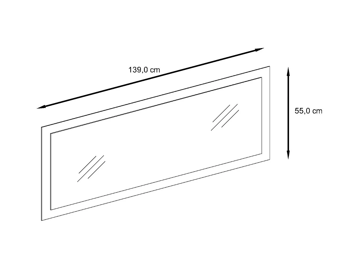 Miroir Lima, Miroir mural avec cadre de style moderne, Blanc haute brillance (139 x 55 cm)