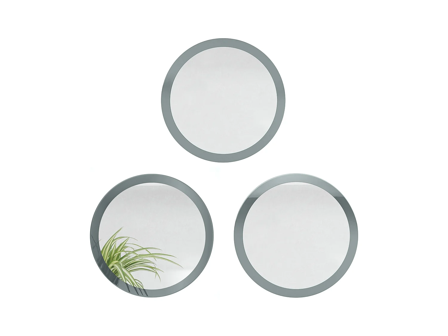 Miroir Globe 50 cm, lot de 3, miroirs muraux ronds décoratifs pour l'entrée et le salon avec cadre en MDF gris haute brillance