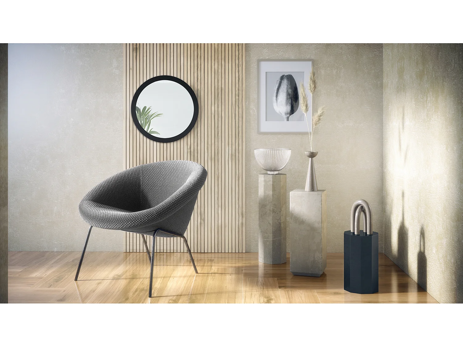 Globe Miroir 50 cm, Miroir Murale Rond Décoratif pour Couloir et Salon avec Cadre en MDF en noir mat