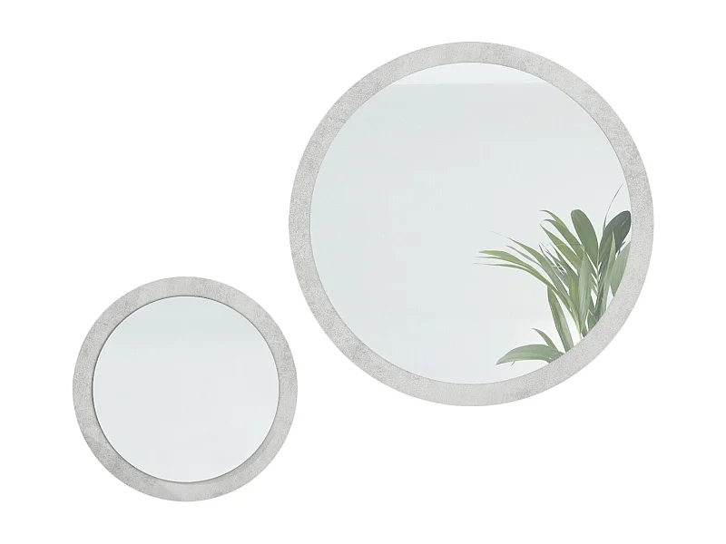 Miroir Globe Set 50 et 80 cm, 2 miroirs muraux ronds décoratifs pour l'entrée et le salon avec cadre en MDF aspect béton oxyde