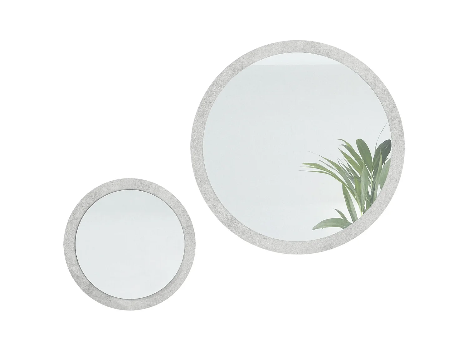 Miroir Globe Set 50 et 80 cm, 2 miroirs muraux ronds décoratifs pour l'entrée et le salon avec cadre en MDF aspect béton oxyde