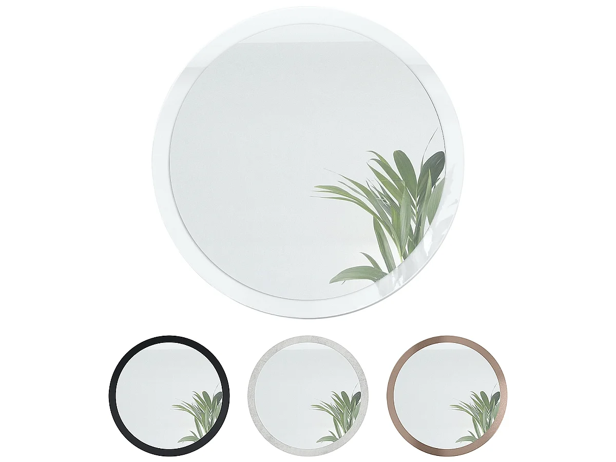 Globe Miroir 80 cm, Miroir Murale Rond Décoratif pour Couloir et Salon avec Cadre en MDF en blanc haute brillance