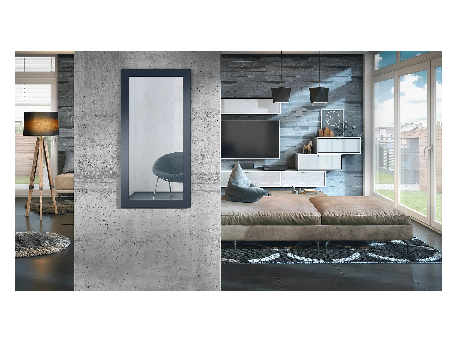 Enigme Miroir 89, miroir mural avec cadre au style moderne, Bleu royal (89 x 45 cm)