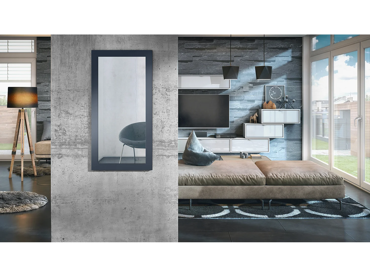 Enigme Miroir 89, miroir mural avec cadre au style moderne, Bleu royal (89 x 45 cm)