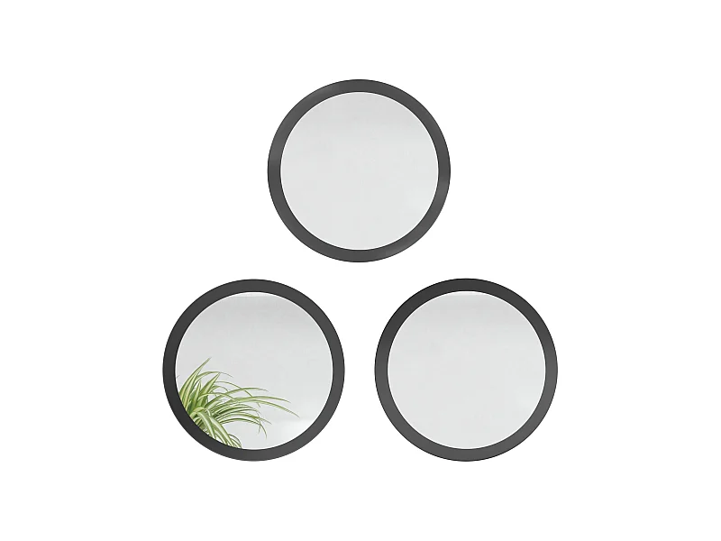 Espejo Globe 50 cm juego de 3, 3 espejos de pared redondos decorativos para pasillo y salón con marco de MDF en negro mate