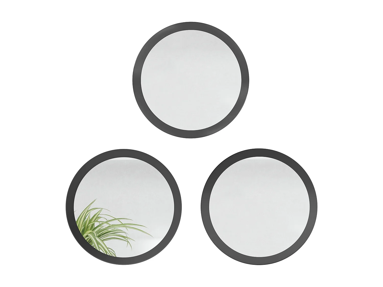 Miroir Globe 50 cm, lot de 3, miroirs muraux ronds décoratifs pour l'entrée et le salon avec cadre en MDF noir mat