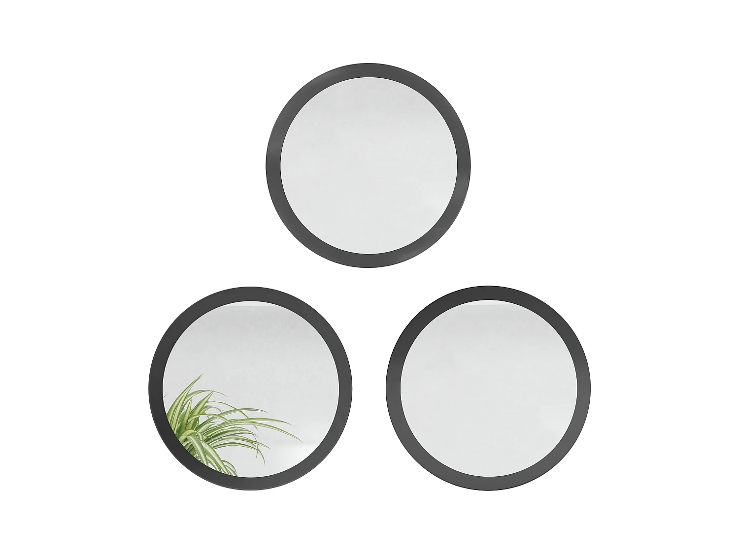 Miroir Globe 50 cm, lot de 3, miroirs muraux ronds décoratifs pour l'entrée et le salon avec cadre en MDF noir mat