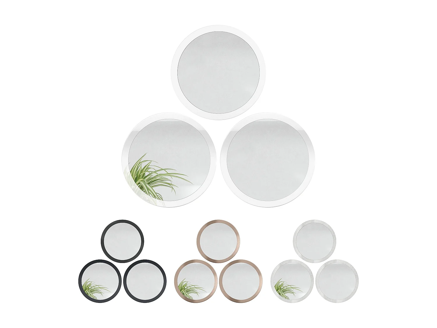 Miroir Globe 50 cm, lot de 3, miroirs muraux ronds décoratifs pour l'entrée et le salon avec cadre en MDF noir mat