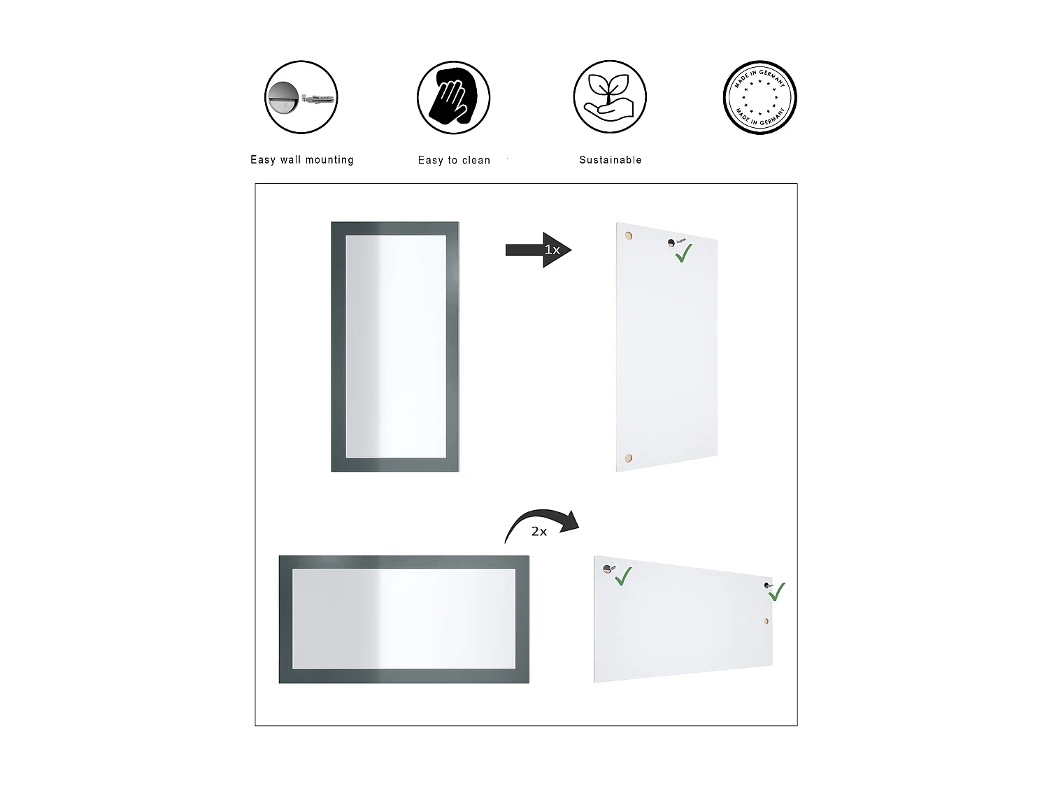 Enigme Miroir 89, miroir mural avec cadre au style moderne, Fjord vert (89 x 45 cm)