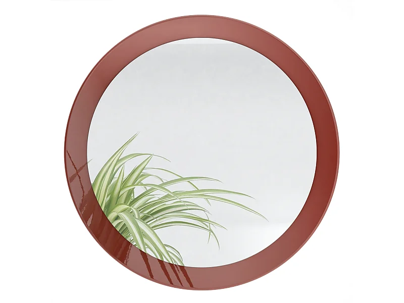 Globe Miroir 50 cm, Miroir Murale Rond Décoratif pour Couloir et Salon avec Cadre en MDF en bordeaux haute brillance