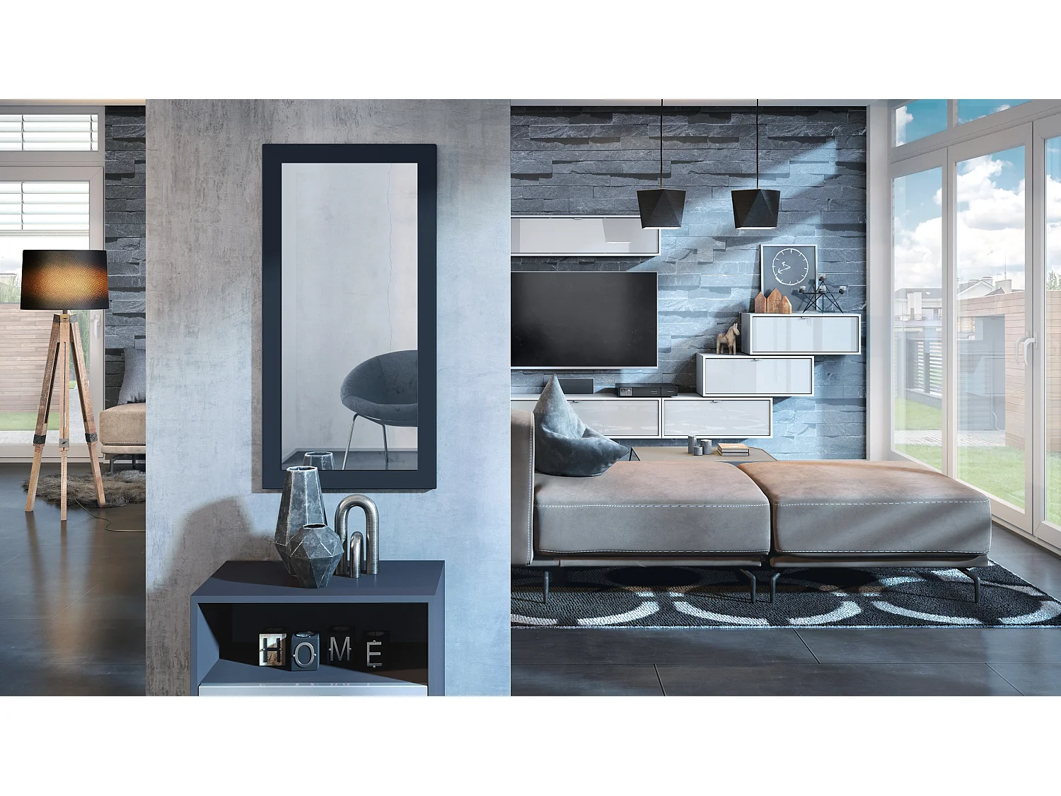 Miroir Lima, Miroir mural avec cadre de style moderne, Blanc haute brillance (89 x 45 cm)