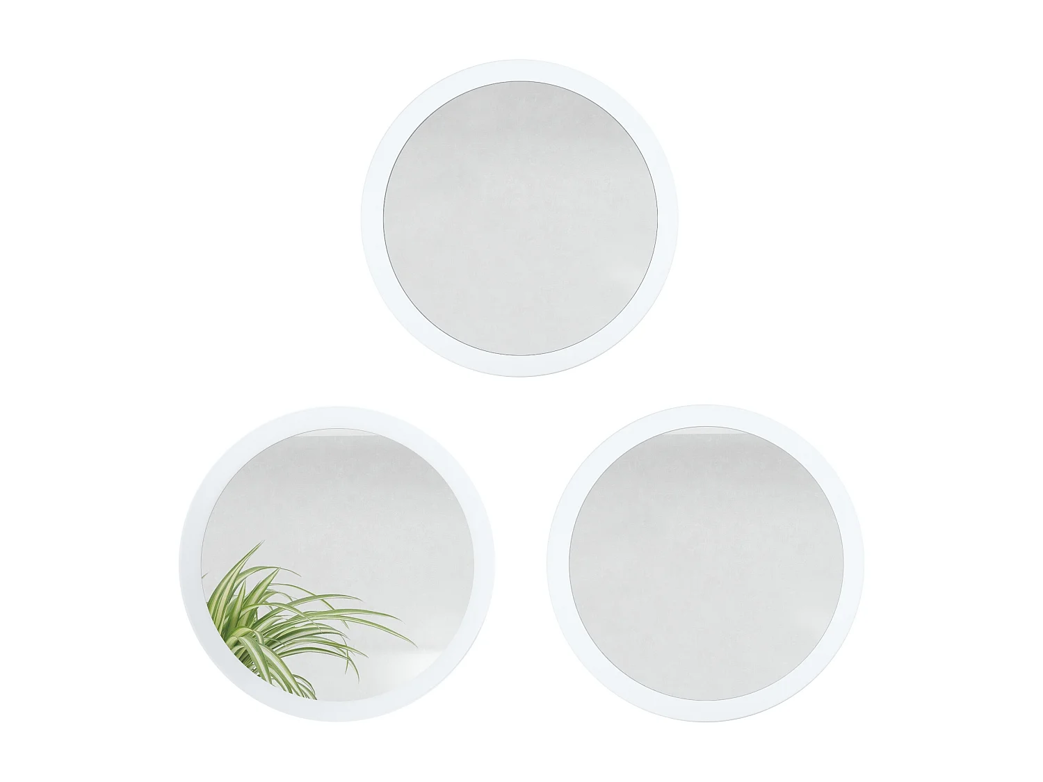 Miroir Globe 50 cm, lot de 3, miroirs muraux ronds décoratifs pour l'entrée et le salon avec cadre en MDF blanc mat