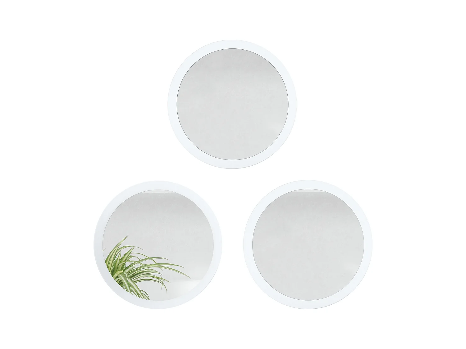 Miroir Globe 50 cm, lot de 3, miroirs muraux ronds décoratifs pour l'entrée et le salon avec cadre en MDF blanc mat