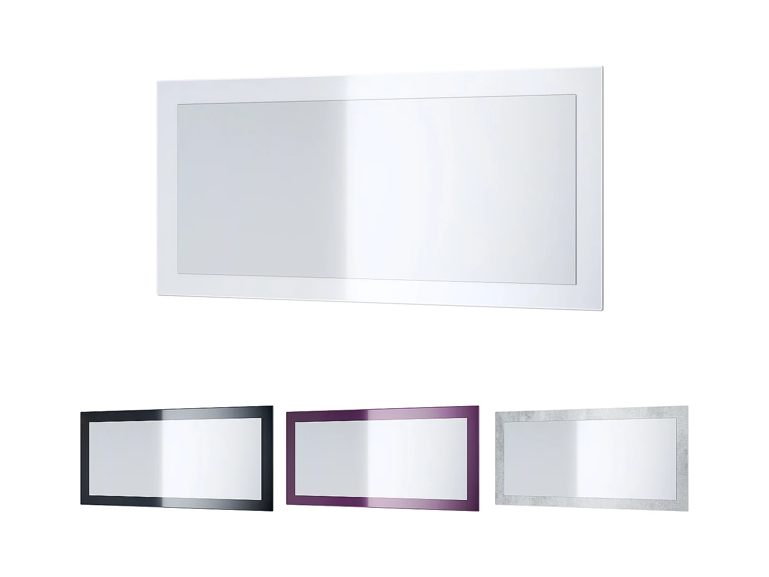 Miroir Lima, Miroir mural avec cadre de style moderne, Blanc haute brillance (89 x 45 cm)