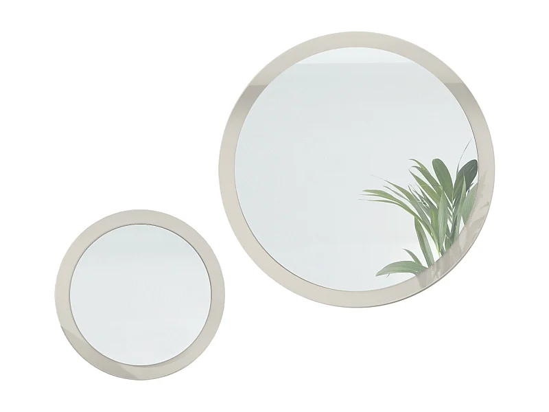 Set di specchi Globe 50 e 80 cm, 2 specchi decorativi rotondi da parete per corridoio e soggiorno, cornice in MDF in grigio sabbia lucido