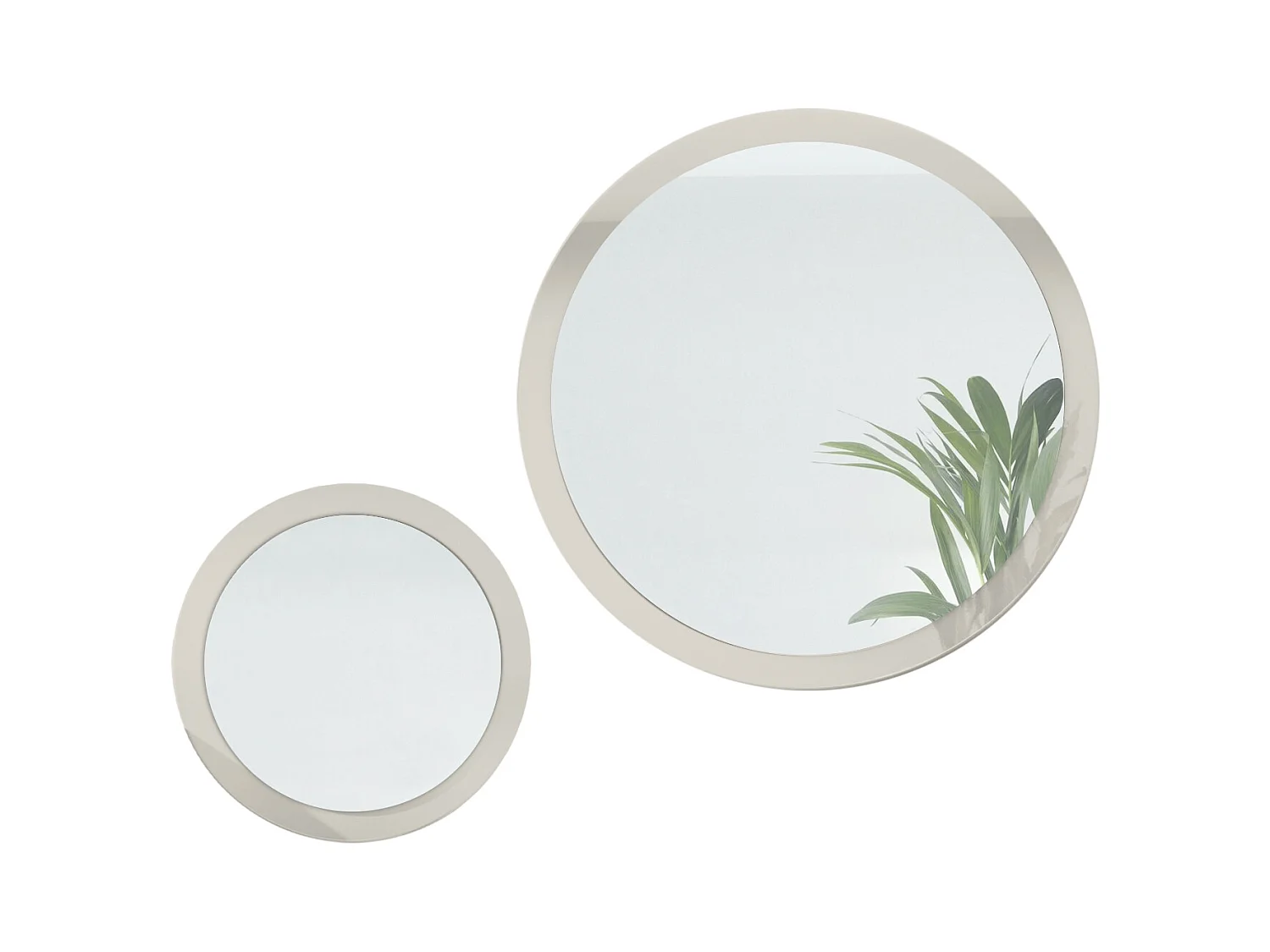 Miroir Globe Set 50 et 80 cm, 2 miroirs muraux ronds décoratifs pour l'entrée et le salon avec cadre en MDF gris sable haute brillance