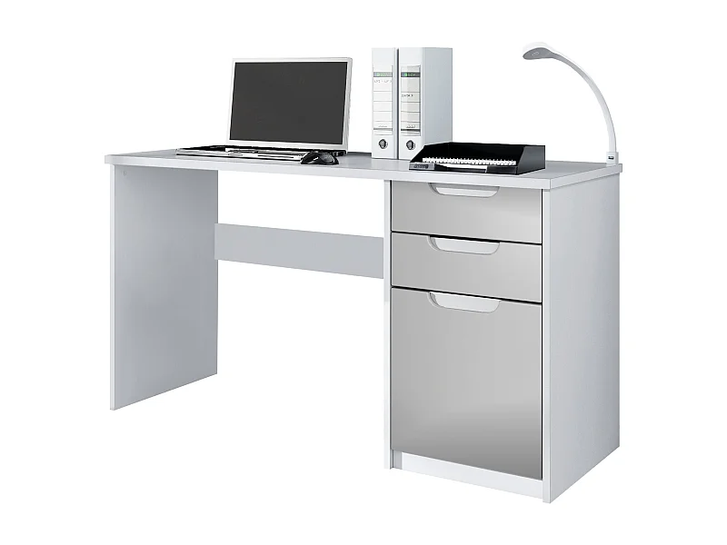 Logan Desk, scrivania per ufficio con 2 cassetti e 1 anta, bianco opaco/grigio chiaro semilucido (129 x 76 x 60 cm)