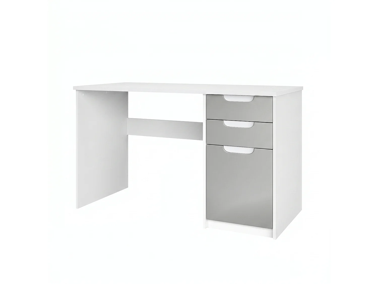 Escritorio Logan, Mesa Oficina con 2 Cajones y 1 Puerta, blanco mate/gris claro satinado (129 x 76 x 60 cm)