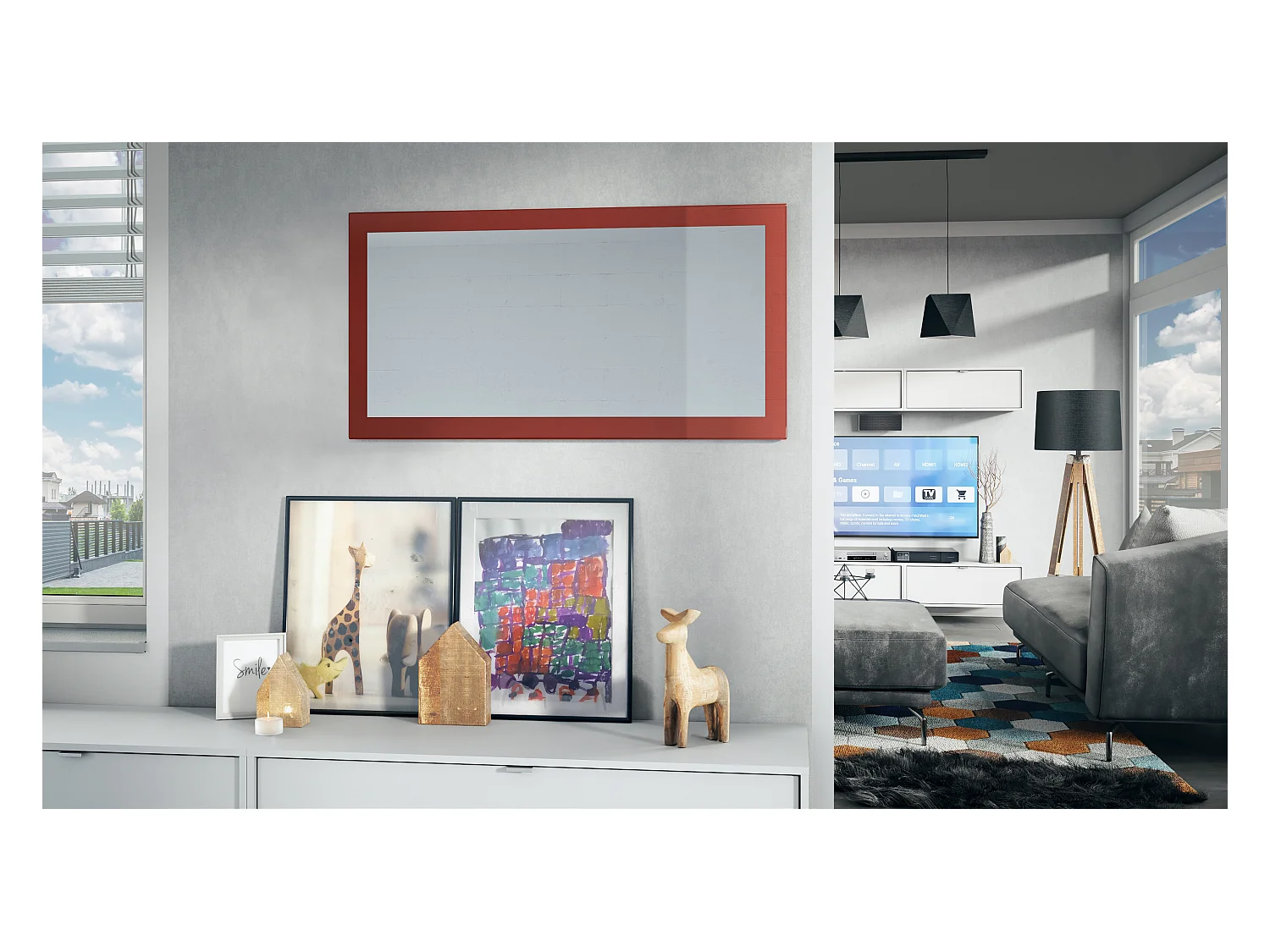 Miroir Lima, Miroir mural avec cadre de style moderne, Blanc haute brillance (110 x 52 cm)