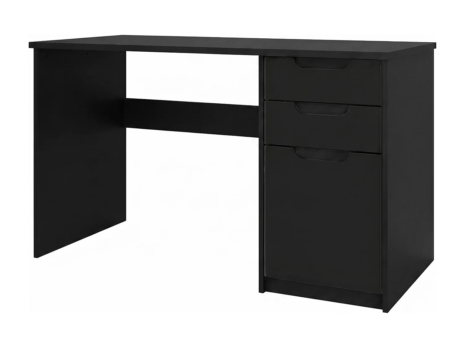 Logan Desk, scrivania per ufficio con 2 cassetti e 1 anta, nero opaco/nero opaco (129 x 76 x 60 cm)