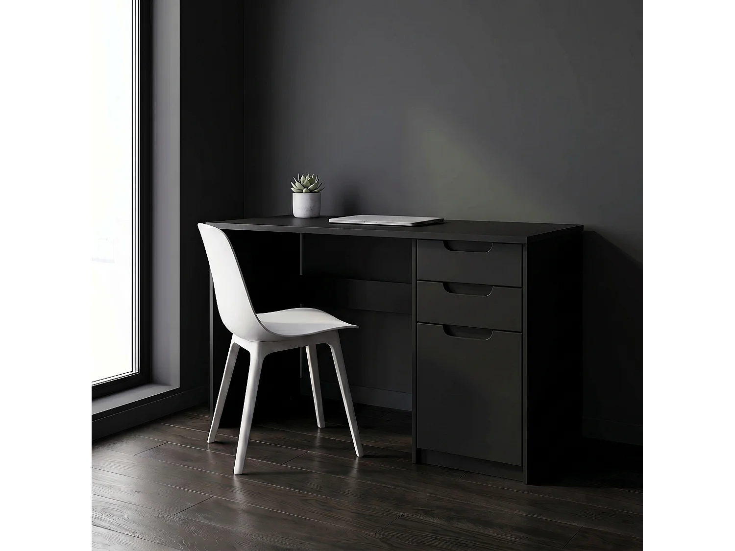 Logan Desk, scrivania per ufficio con 2 cassetti e 1 anta, nero opaco/nero opaco (129 x 76 x 60 cm)