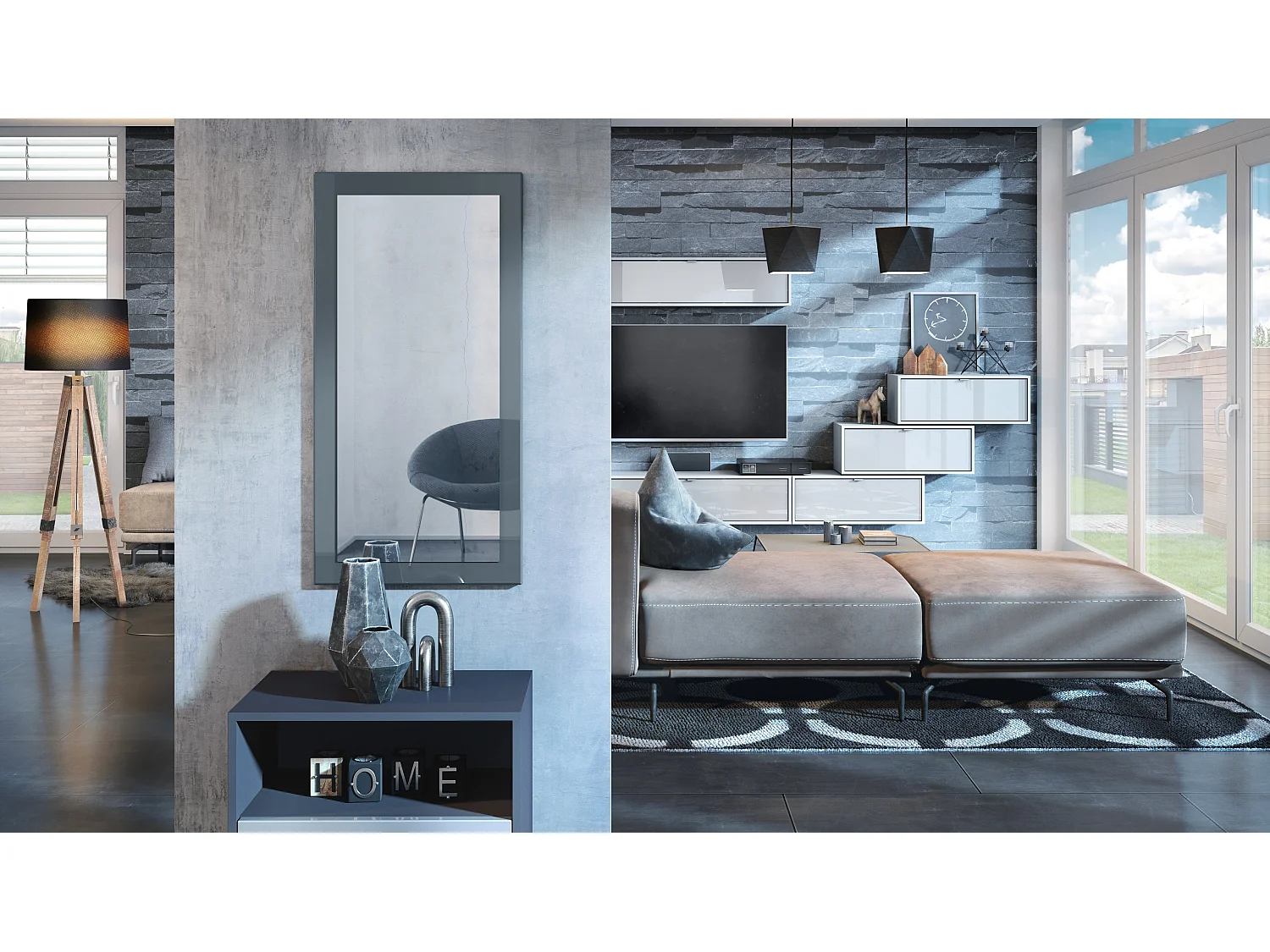 Miroir Lima, Miroir mural avec cadre de style moderne, Blanc haute brillance (89 x 45 cm)