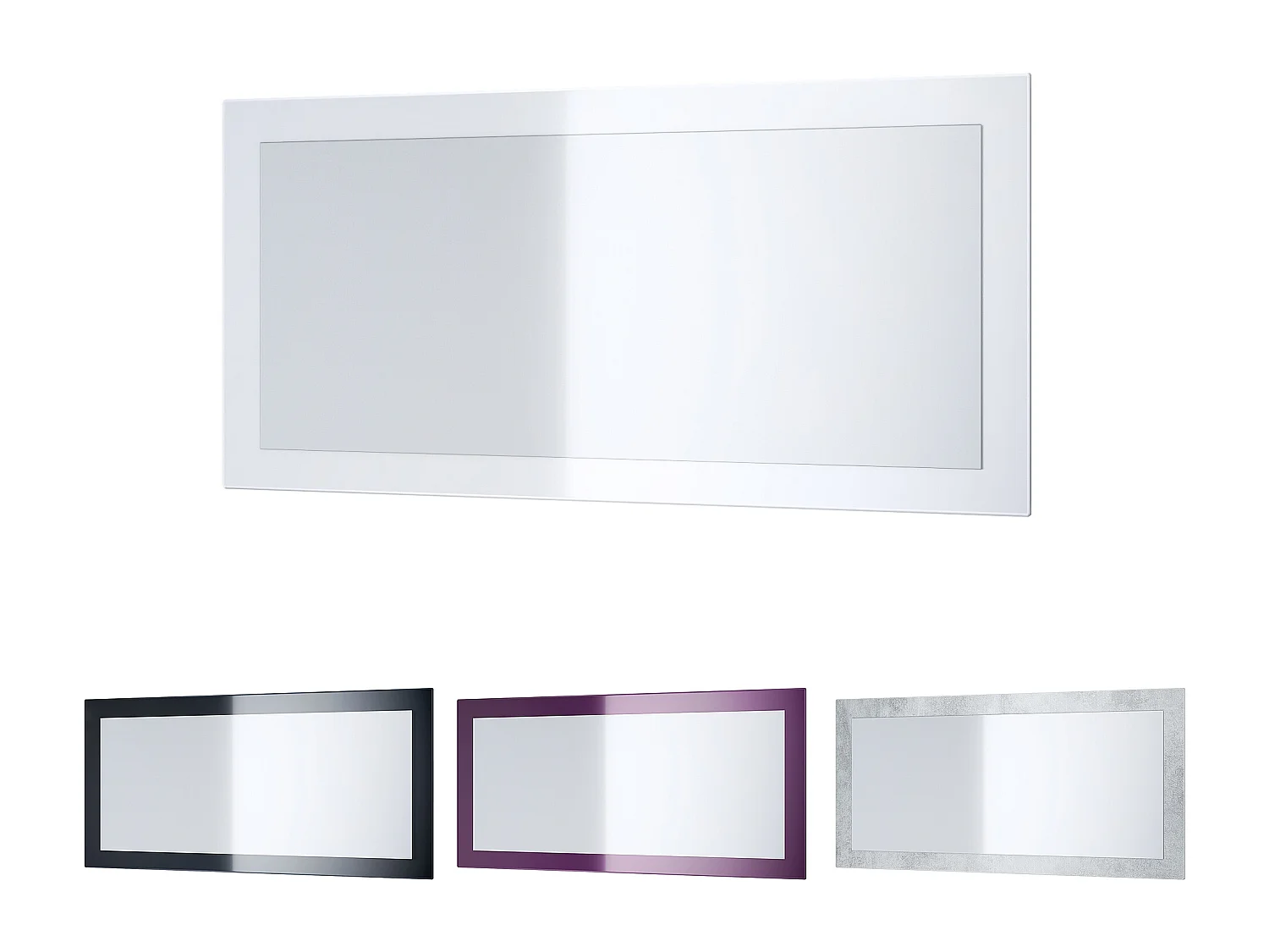 Miroir Lima, Miroir mural avec cadre de style moderne, Blanc haute brillance (89 x 45 cm)