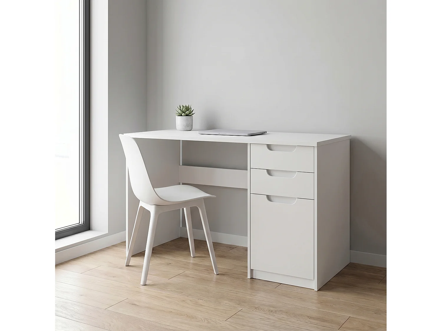 Logan Desk, scrivania per ufficio con 2 cassetti e 1 anta, bianco opaco/bianco opaco (129 x 76 x 60 cm)