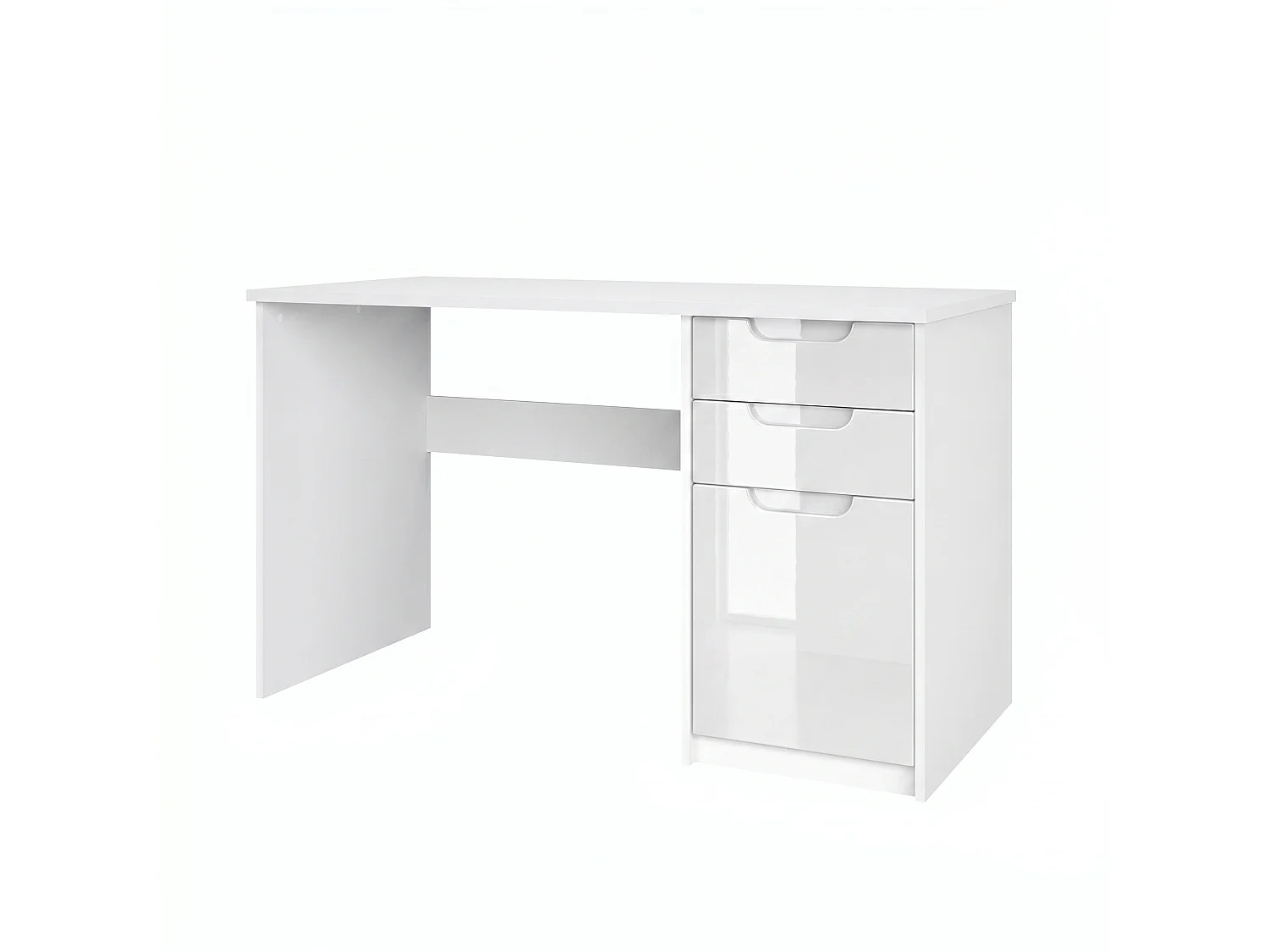 Escritorio Logan, Mesa Oficina con 2 Cajones y 1 Puerta, blanco mate/blanco de alto brillo (129 x 76 x 60 cm)