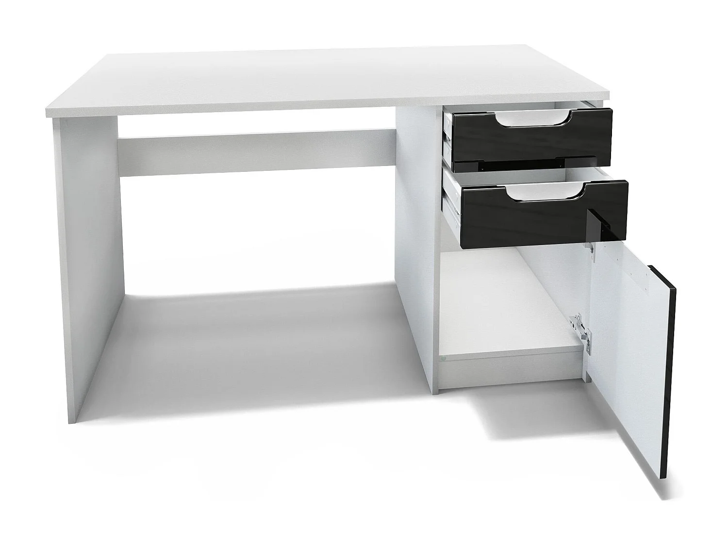 Logan Desk, scrivania per ufficio con 2 cassetti e 1 anta, bianco opaco/bordeaux lucido (129 x 76 x 60 cm)
