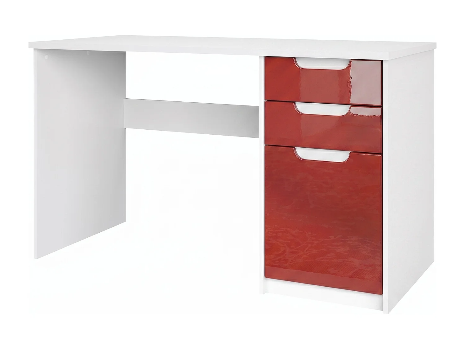 Escritorio Logan, Mesa Oficina con 2 Cajones y 1 Puerta, blanco mate/burdeos de alto brillo (129 x 76 x 60 cm)