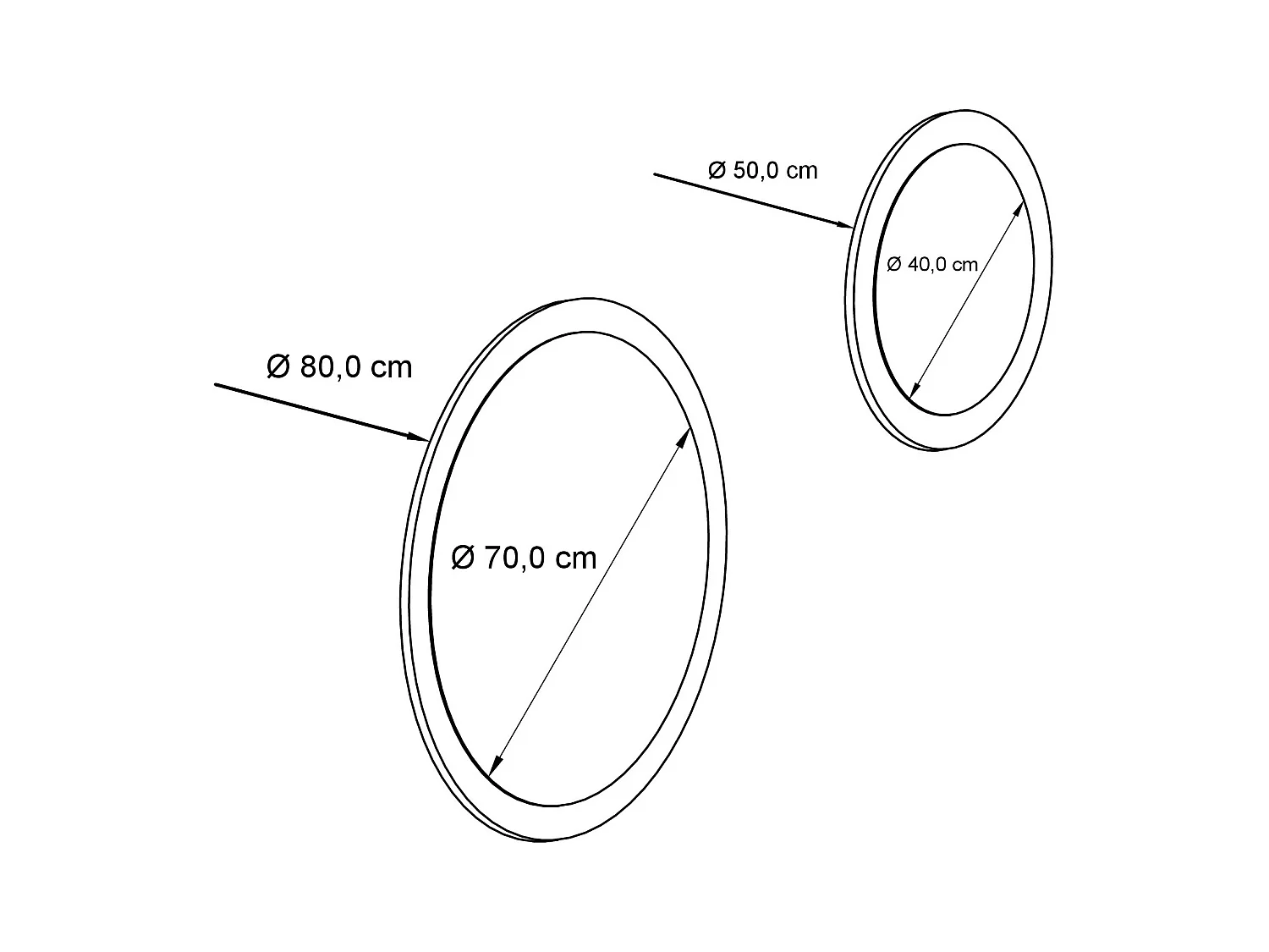 Miroir Globe Set 50 et 80 cm, 2 miroirs muraux ronds décoratifs pour l'entrée et le salon avec cadre en MDF bordeaux haute brillance