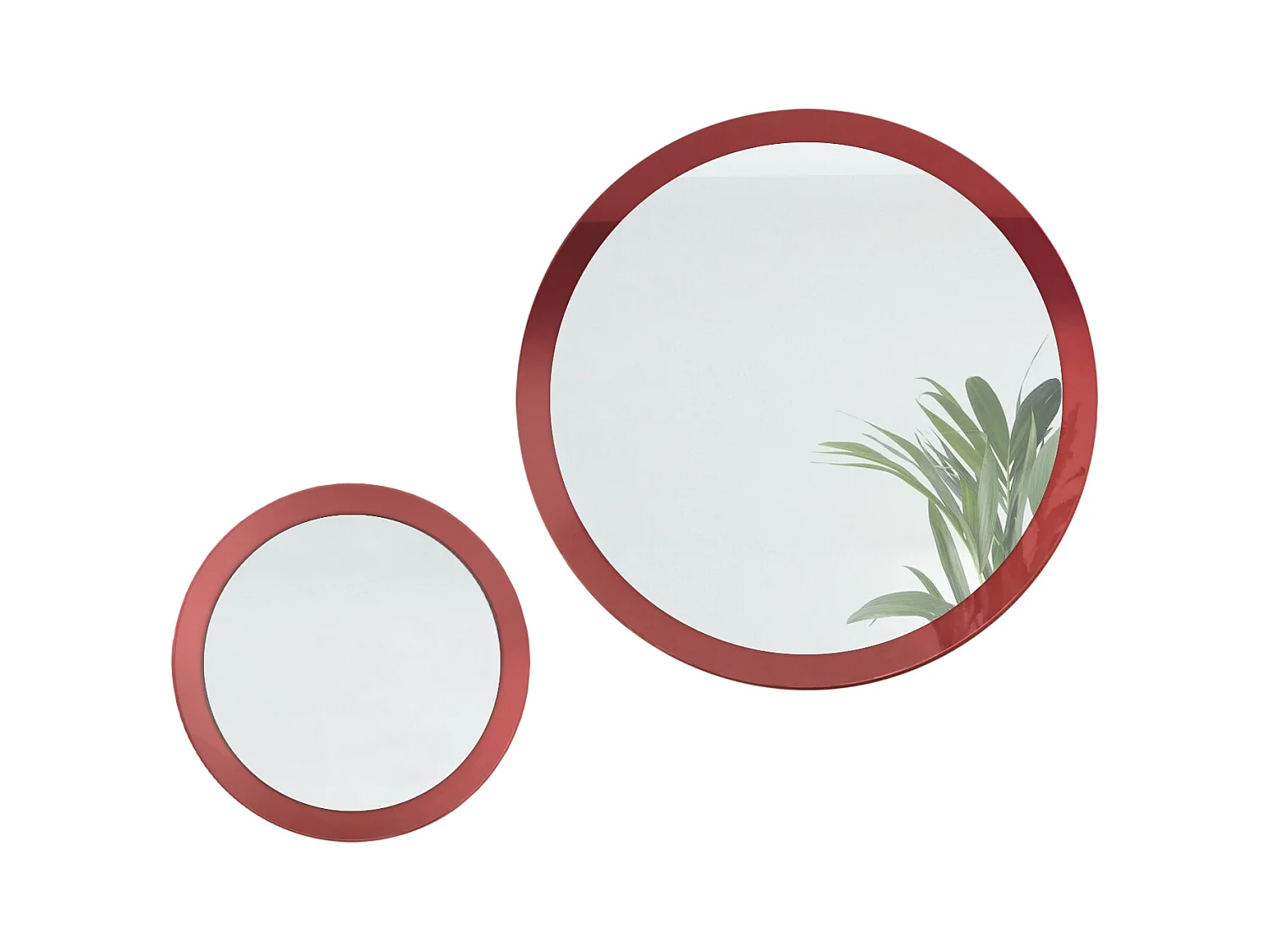Miroir Globe Set 50 et 80 cm, 2 miroirs muraux ronds décoratifs pour l'entrée et le salon avec cadre en MDF bordeaux haute brillance