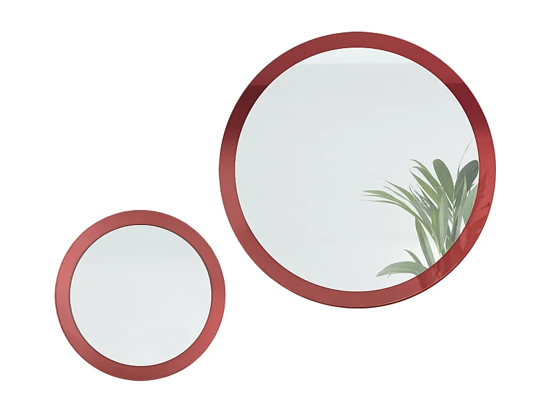 Miroir Globe Set 50 et 80 cm, 2 miroirs muraux ronds décoratifs pour l'entrée et le salon avec cadre en MDF bordeaux haute brillance